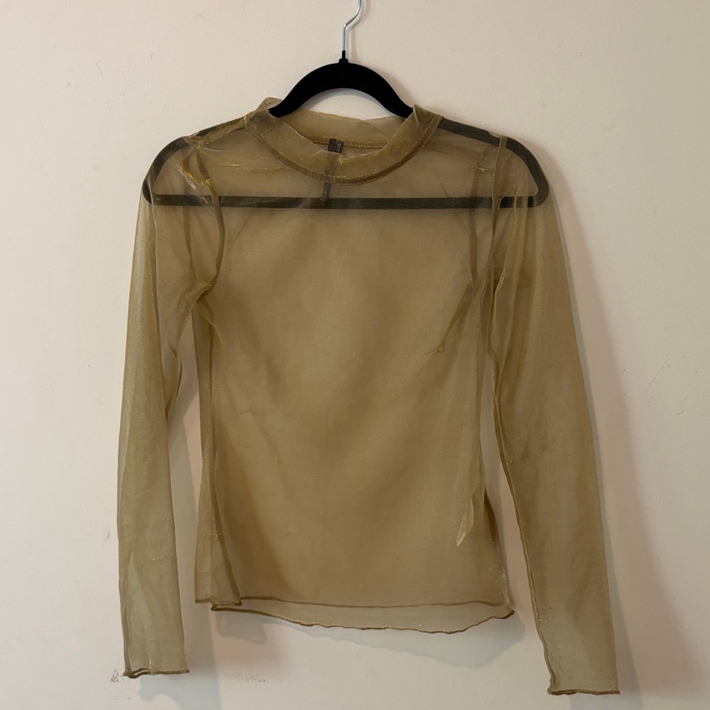 Anthropologie Sheer Gold Long Sleeve Top
